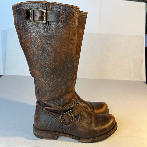 Frye Sz 7 Veronica Slouch Distressed Brown Leather Knee Boots - Picture 9 of 14